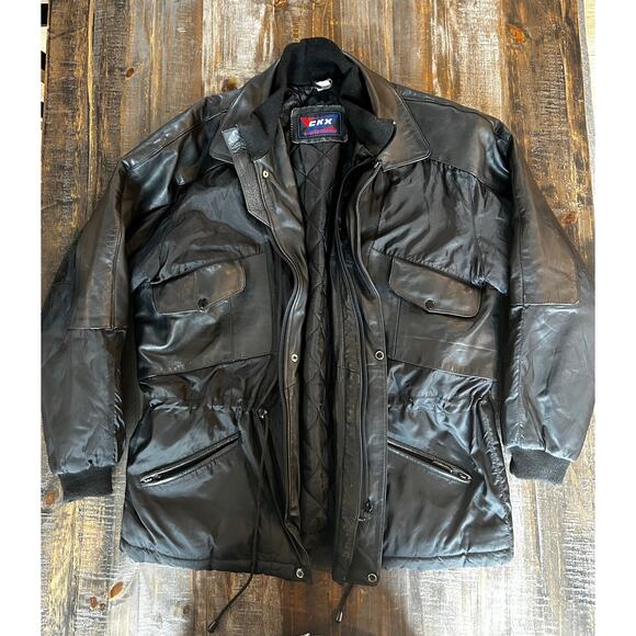 CKX International Genuine Leather Biker Jacket Mens Size XL BlackHeavy Duty